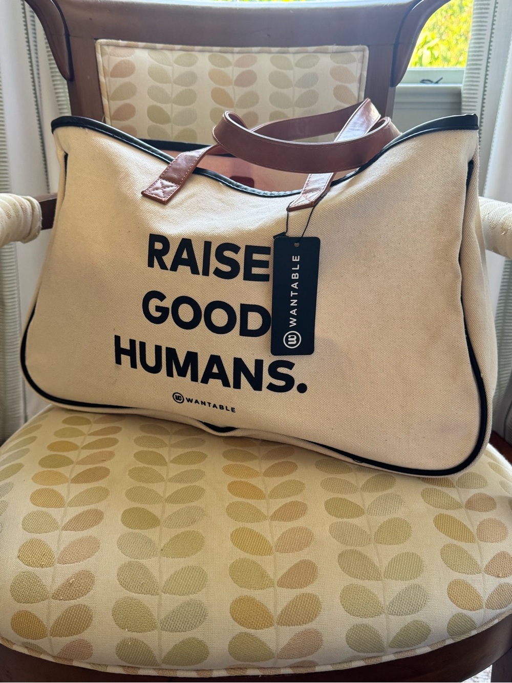 Wantable Raise Good Humans Large Canvas Tote Bag